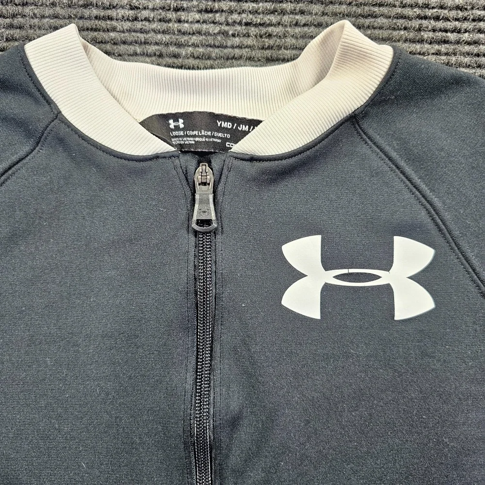 Under Armour Coldgear Track Jacket youth Girls M Black Full Zipper Raglan Sleeve